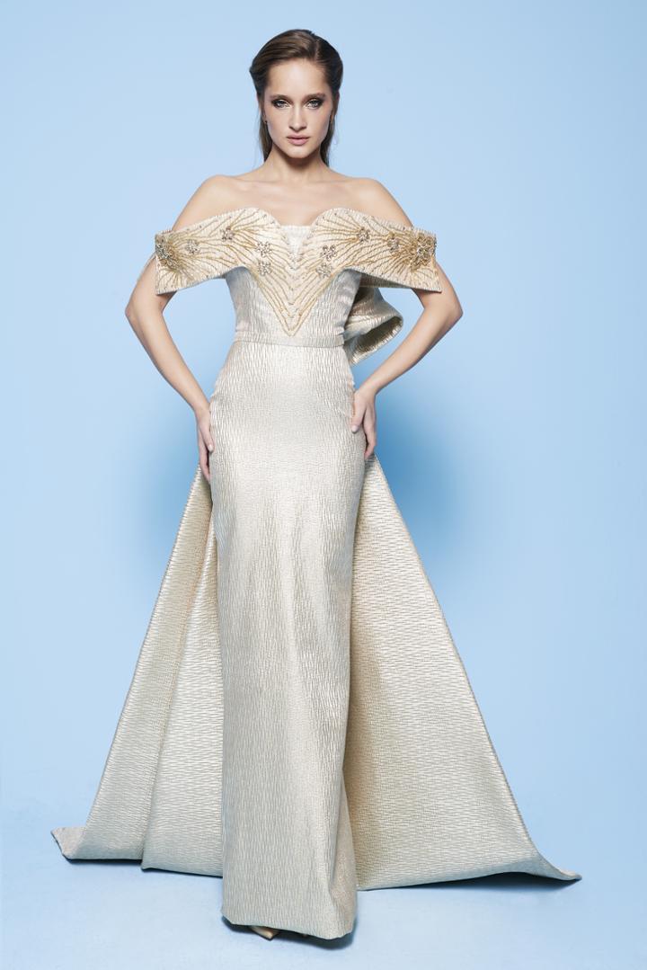 Mnm Couture - N0229 Floral Beaded Off-shoulder Column Dress