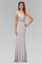 Elizabeth K - Asymmetric Neckline Bejeweled Gown Gl2086