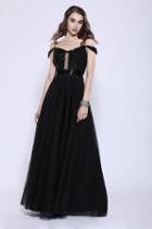 Shail K - 12128 Bedazzled V-neck A-line Dress