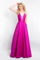 Blush - 5662 Plunging V-neck Mikado Cutout Back Gown