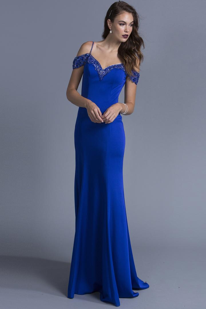 Aspeed - L2058 Long Bedazzled V-neck Sheath Prom Dress