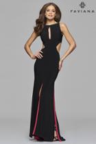 Faviana - 7897 Jersey High Neck Evening Dress With Keyhole, Side Cut-outs And Contrast Lining