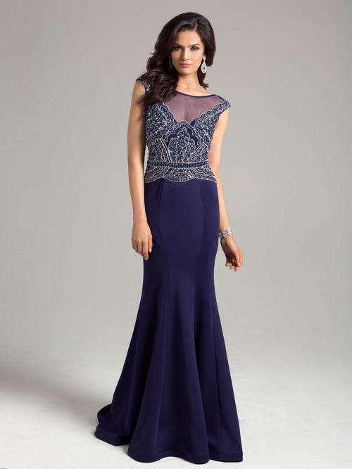 Lara Dresses - Gorgeous Illusion Neck Sheer Trumpet Gown 32839