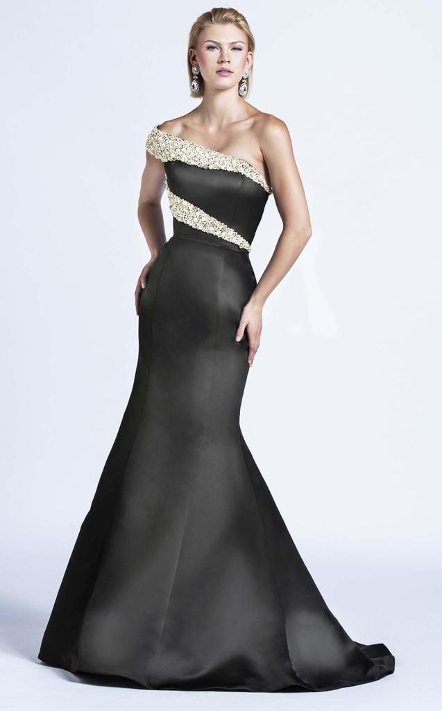 Ashley Lauren - 1082 Pearl Beaded Asymmetric Trumpet Dress