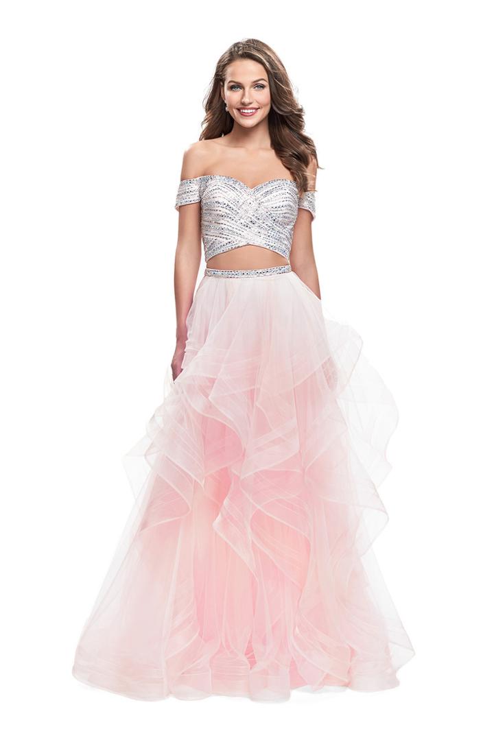 La Femme - 26169 Beaded Two Piece Tulle Ruffled A-line Dress