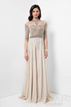 Terani Evening - Crystal Embellished Collared Neck A-line Chiffon Dress 1711m3376