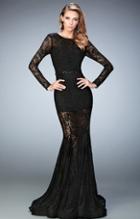 La Femme - 22443 Long-sleeved Intricate Lace Evening Gown