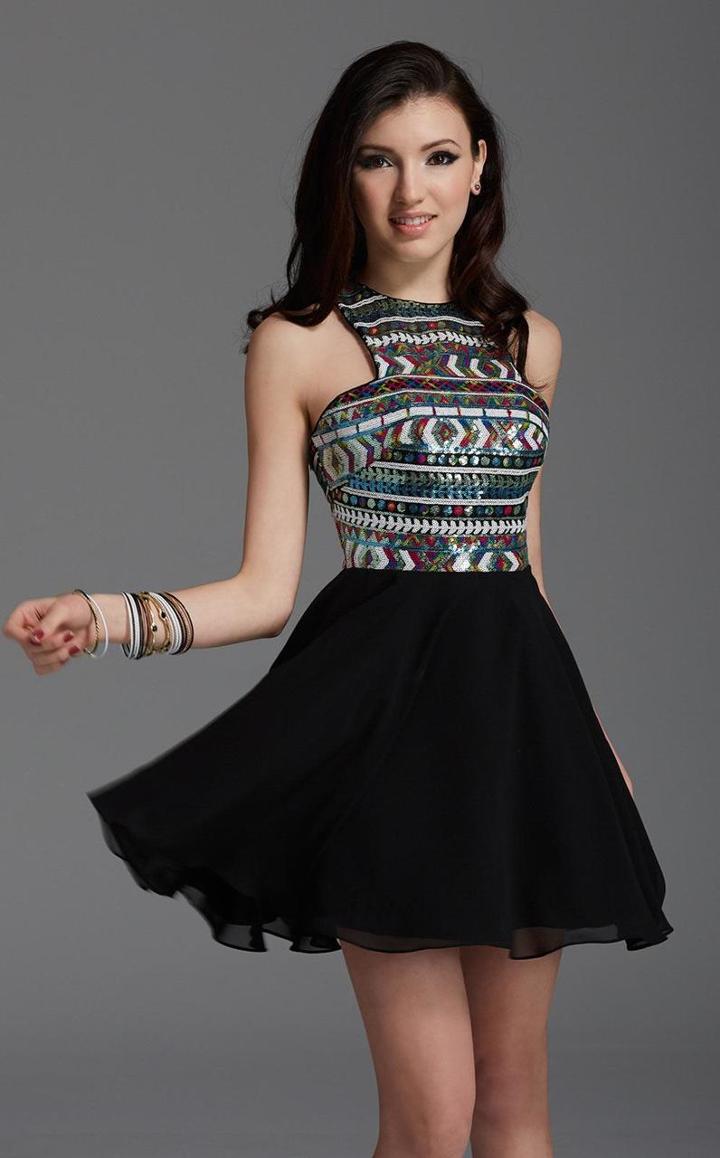 Clarisse - 2925 Geometric Sequined Print Cocktail Dress