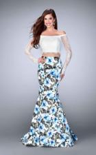 La Femme - 24281 Intricate Lace Off-shoulder Long Floral Evening Gown