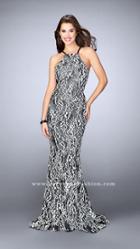 La Femme - Refined Contrast Lace Halter Long Evening Gown 23848