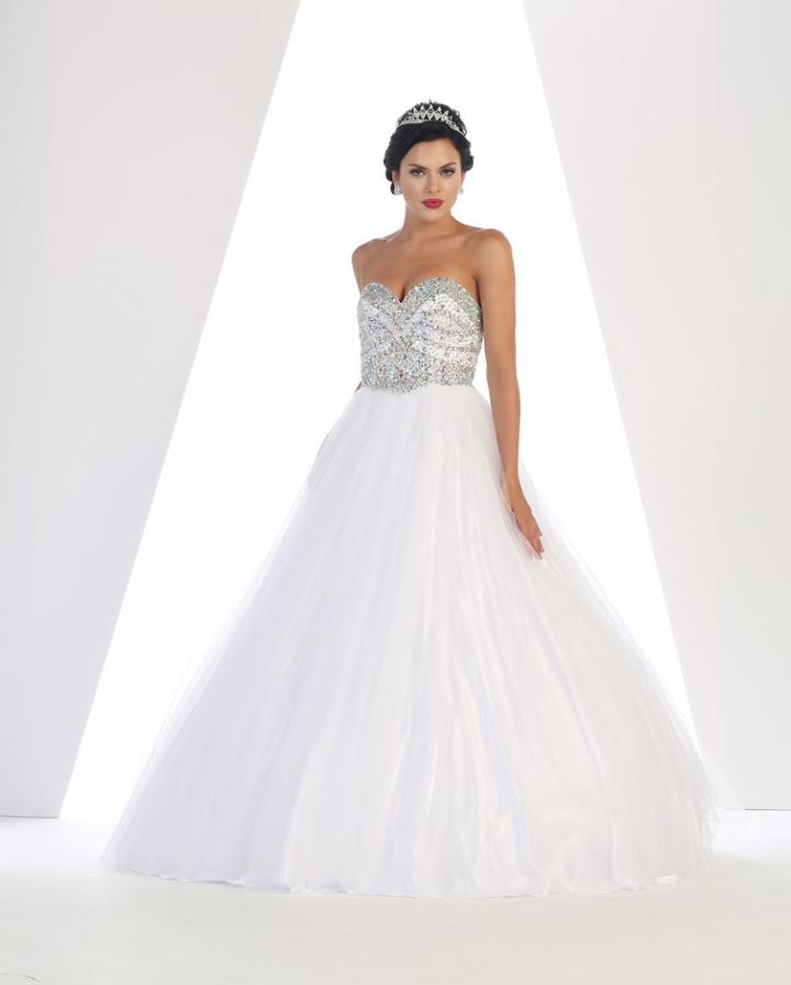 May Queen - Crystal Studded Sweetheart Mesh Ball Gown Lk70