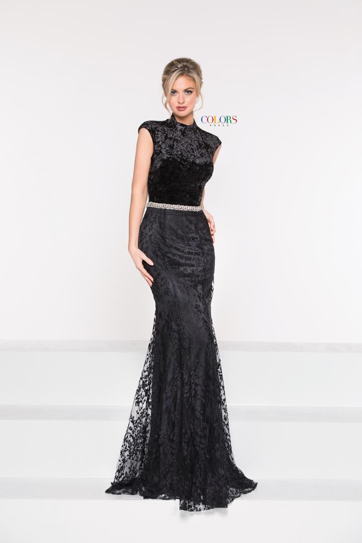 Colors Dress - 2001 Velvet High Neck Lace Trumpet Dress