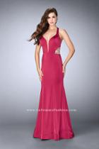 La Femme - Deep V Neck And Cutout Open Back Long Jersey Prom Dress 23755