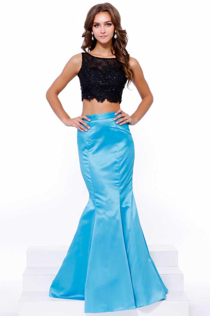 Nox Anabel - 8231 Two Piece Colorblock Satin Evening Dress