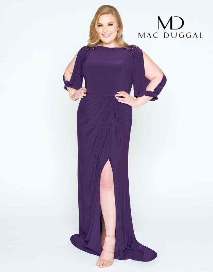 Mac Duggal - 67609f Bead Embroidered Bateau Sheath Dress With Train