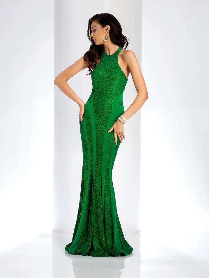 Clarisse - 4931 Embroidered Halter Sheath Dress