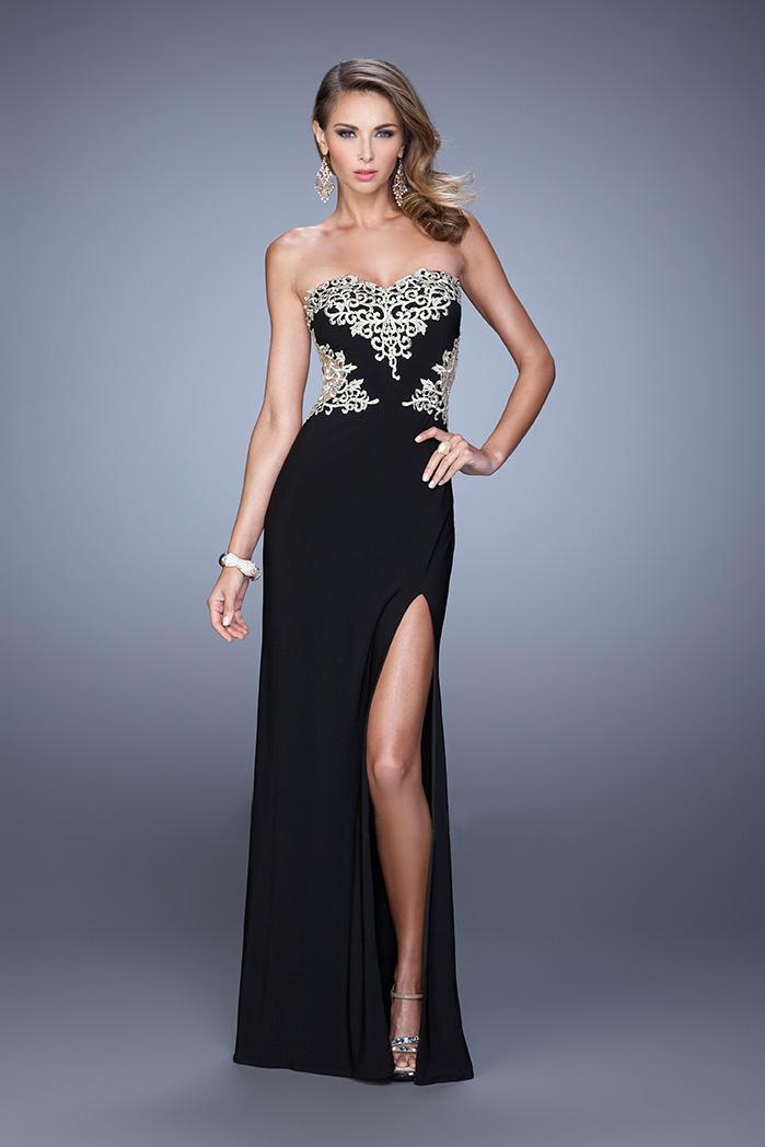 La Femme - 21073 Gilded Scrollwork Sheath Gown