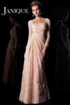 Janique - Long Sleeved Ruched Bodice Lace Gown W034