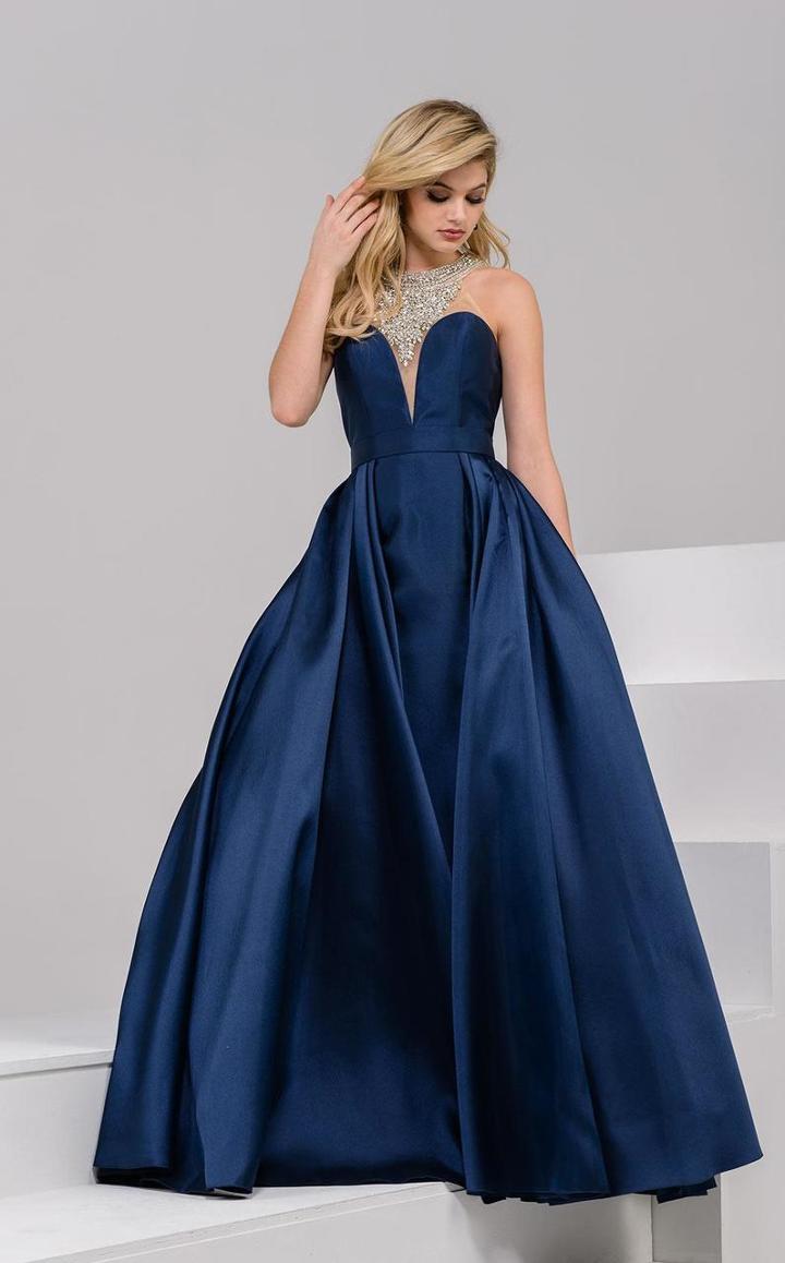 Jovani - 37158 Jeweled Illusion Halter Ballgown