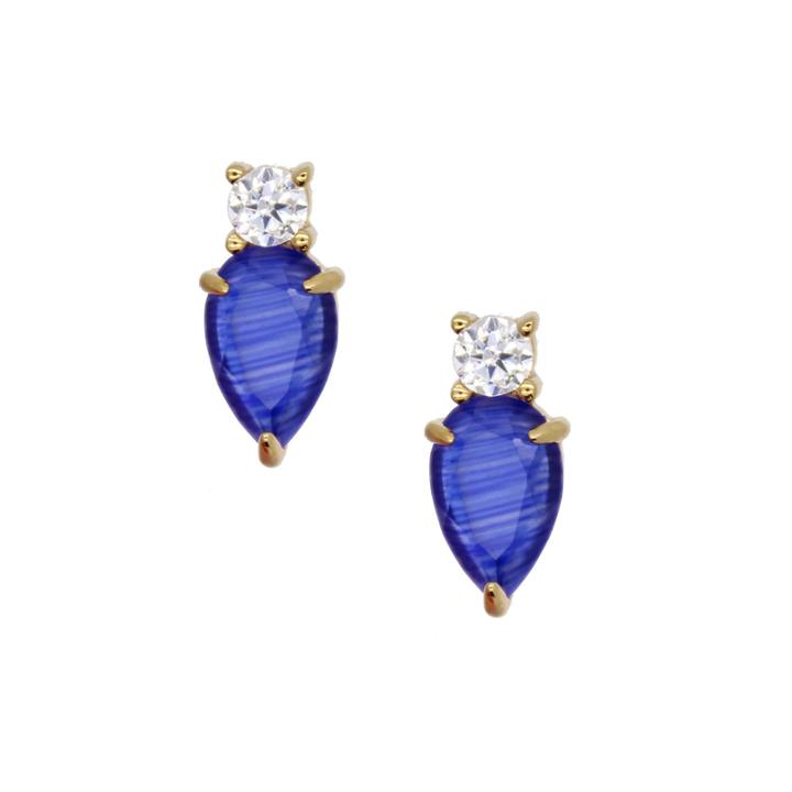 Rachael Ryen - Teardrop Stacked Stud - Sapphire Cats Eye