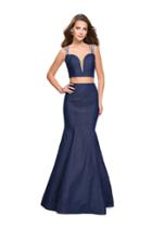 La Femme - 25754 Two Piece Beaded Sweetheart Denim Evening Gown