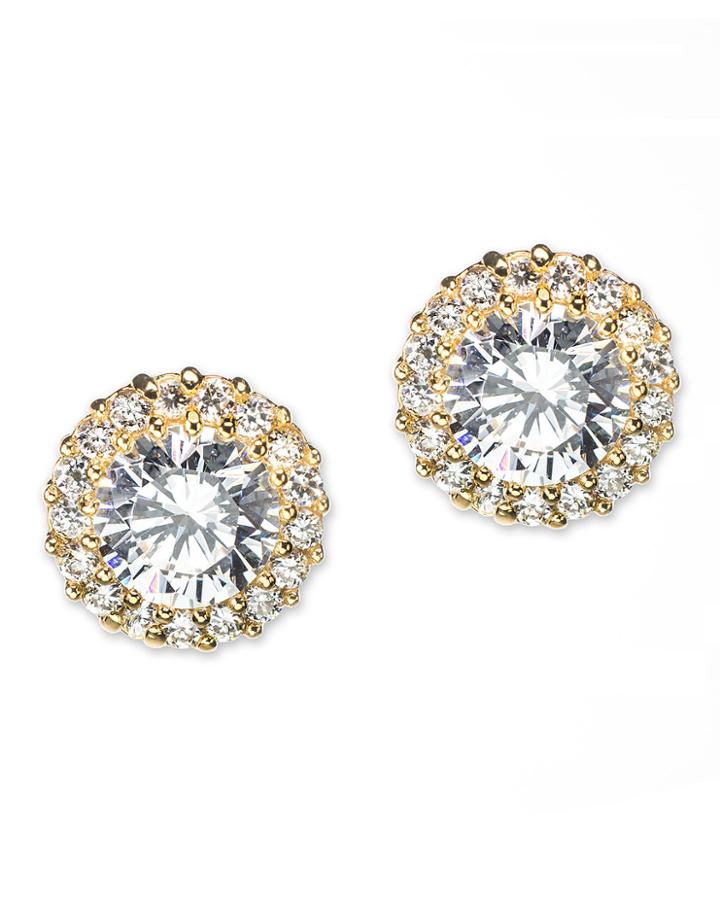 Cz By Kenneth Jay Lane - Classic Pave Round Pierced Gold Plated Stud Earring