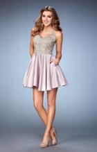 La Femme - 23393 Sheer Racer Back Satin Cocktail Dress