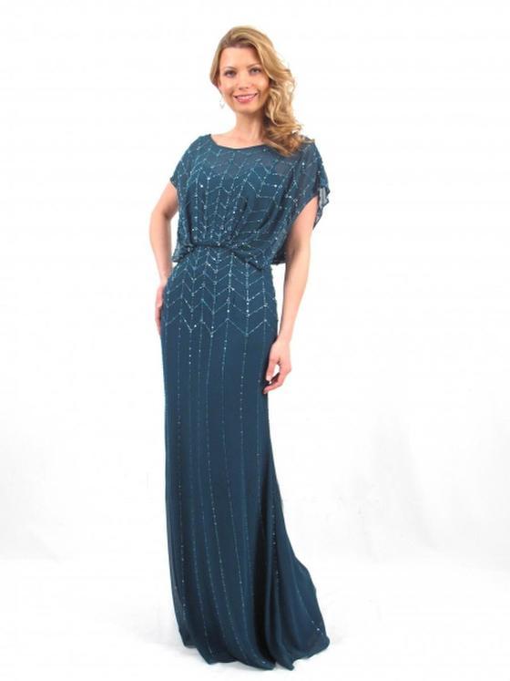 Daymor Couture - 665 Beaded Scoop Neck Blouson Long Dress