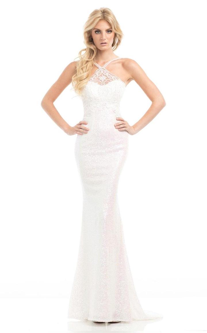 Johnathan Kayne - 7082 Sequined Halter Sheath Dress