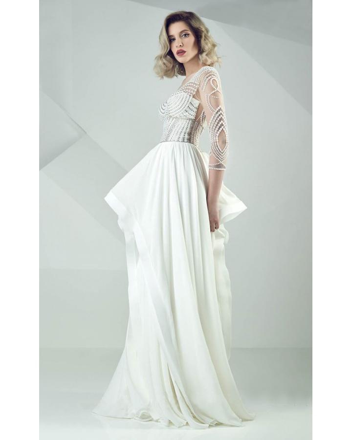 Mnm Couture - G0693 Sheer Quarter-length Sleeve Evening Gown