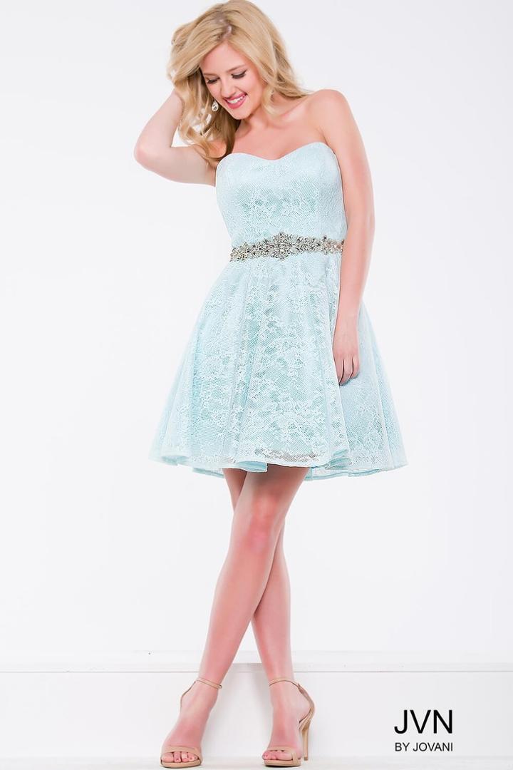 Jovani - Jvn41423 Strapless Lace Bejeweled A-line Dress