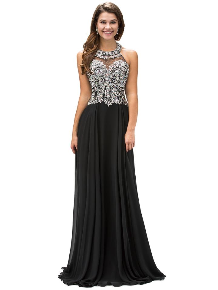 Dancing Queen - Vamp Jewel Embellished Halter Neck Chiffon A-line Dress 9233