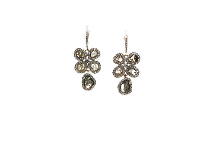 Tresor Collection - Organic Diamond Earring With White Diamond Pave Frame Set In 18k Rose Gold