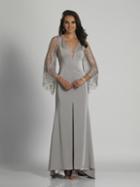 Dave & Johnny - A6095 V-neck Gown With Flutter Lace Sleeves