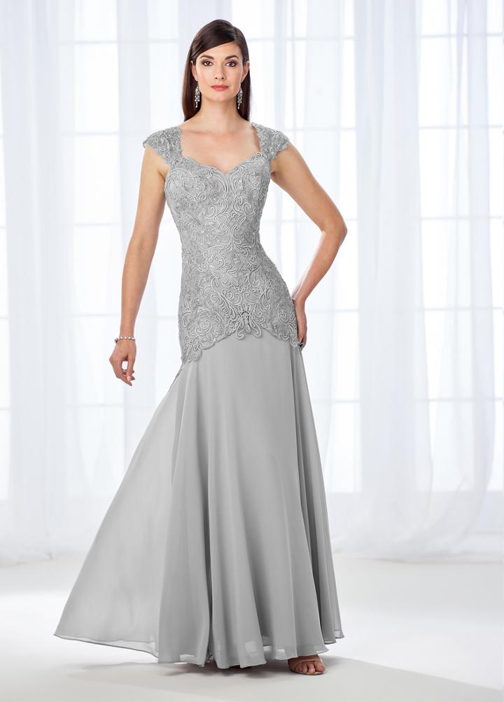 Cameron Blake - 118675 Queen Anne Lace Cap Sleeve Chiffon Evening Gown