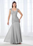 Cameron Blake - 118675 Queen Anne Lace Cap Sleeve Chiffon Evening Gown