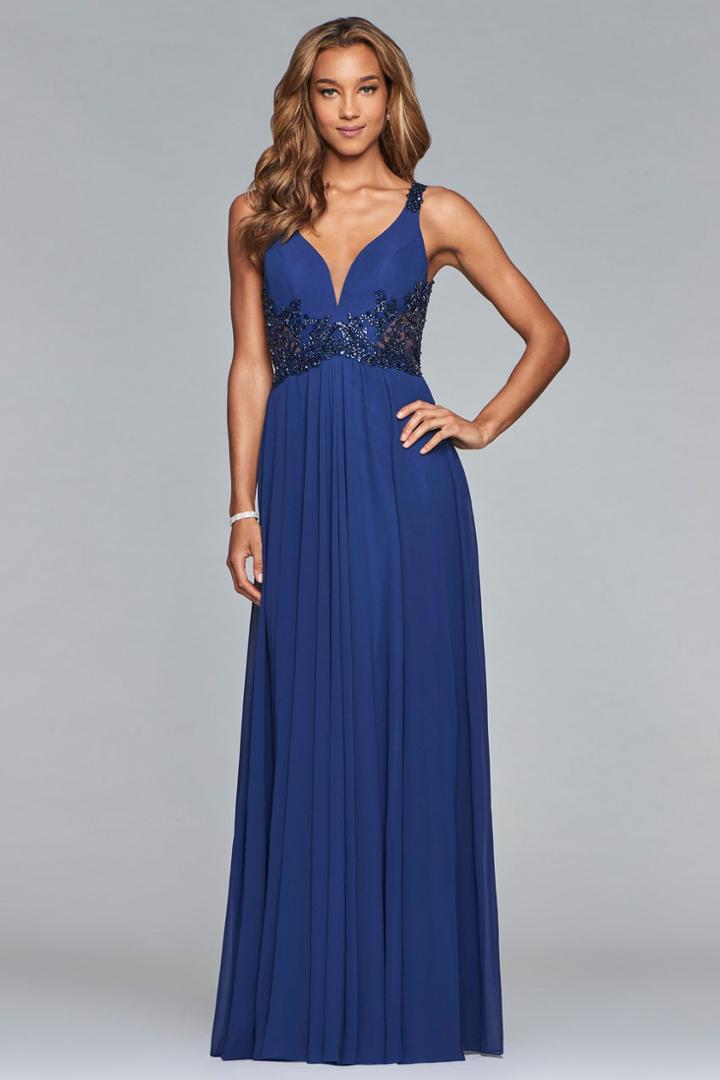 Faviana - 10102 Beaded Plunging V Neck Chiffon Dress