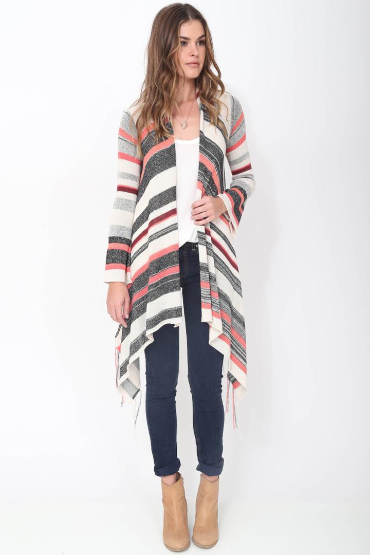 Goddis - Linsey Hooded Wrap W/ Fringe In Tango