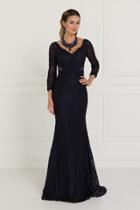 Elizabeth K - Gl1532 Lace Wide V-neck Sheath Dress