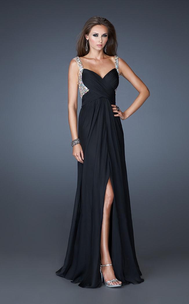 La Femme - 18541 Bejeweled V-neck A-line Dress