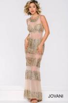 Jovani - Elegant Sleeveless Long Dress In Gold Embellishments 23453