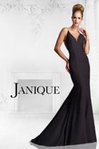 Janique - Sleeveless V-neck Stretch Crepe Gown With Lace And Bead Embellished Illusion Back W988