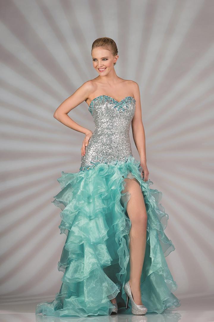 Cinderella Divine - Strapless Sequined Ruffled Gown