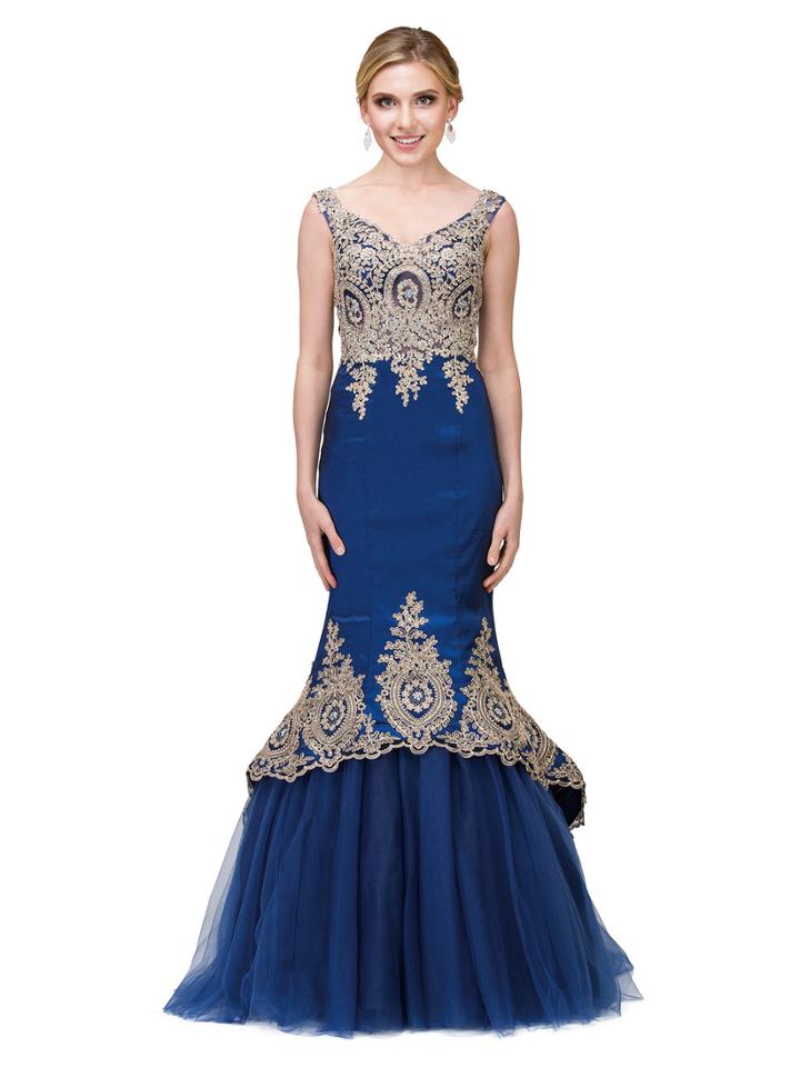 Dancing Queen - Lace Appliqued Portrait Mermaid Gown