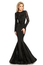 Johnathan Kayne - 8068 Lace Long Sleeves Mermaid Gown