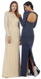 Long Sleeve Simply Embellished Dress With Back Slit