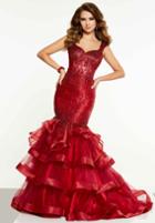 Panoply - 14878 Bead Ornate Ruffle Tiered Organza Mermaid Gown