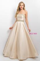 Blush - Crystal-accented Straight Neck Mikado Ball Gown 11131