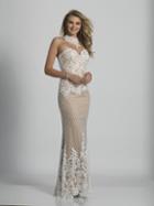Dave & Johnny - A6431 Illusion High Halter Neck Lace Gown