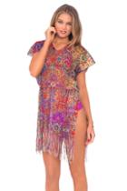 Luli Fama - Gipsy Soul Mesh Fringe Poncho Dress In Multicolor (l457832)